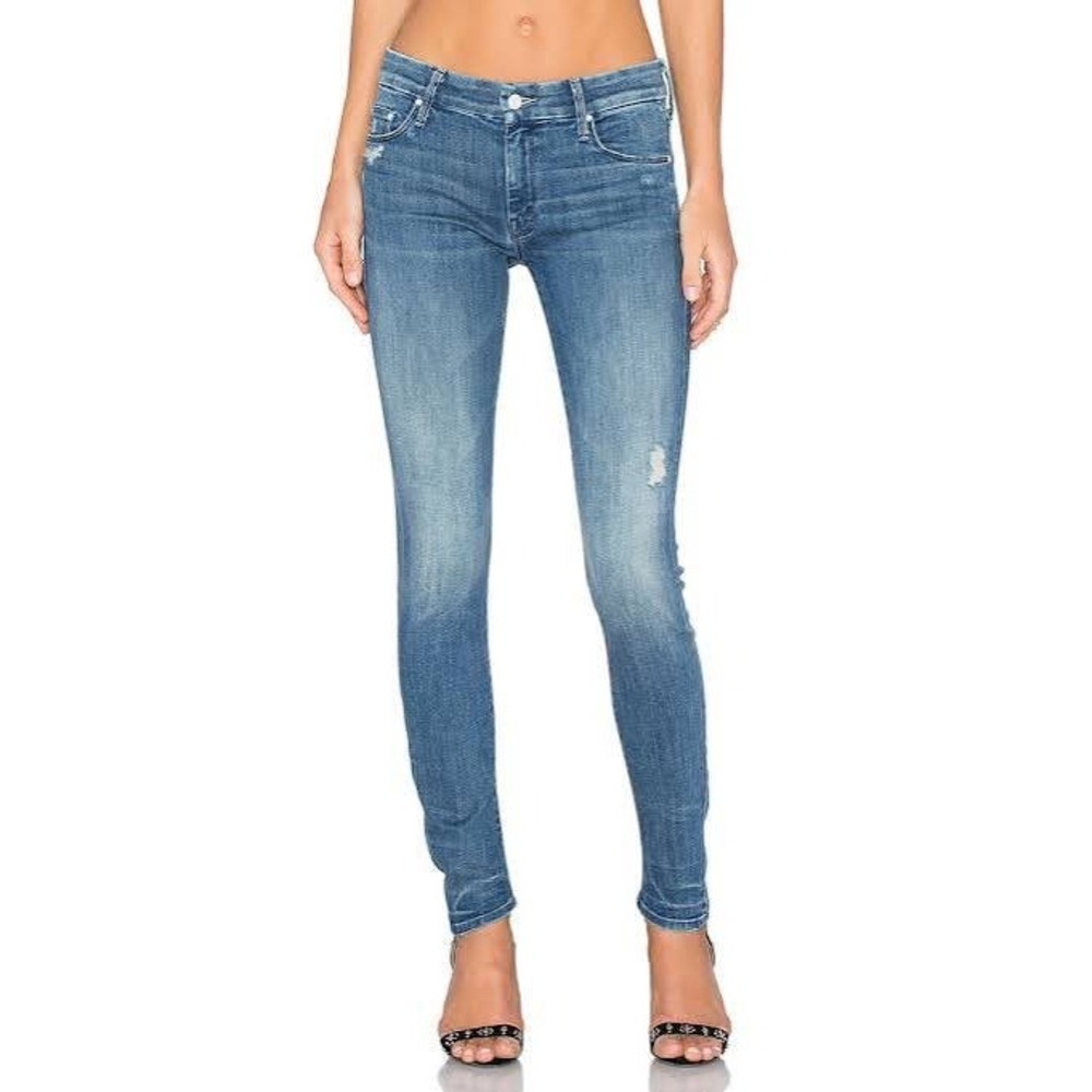 Mother The Looker Graffiti Girl Skinny‎ Jeans Blue Distressed Raw Hem Size 27